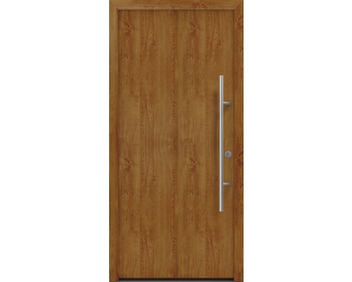 Haustür EcoStar ISOPRO Secur IPS 010 1100 x 2100 mm Rechts golden oak inkl. Beschlag-Set,Edelstahl Stangengriff,Sicherheitsprofilzylinder mit 5 Schlüsseln