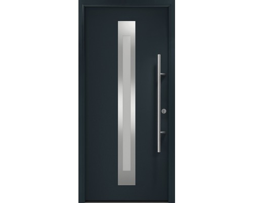 Porte d'entrée EcoStar ISOPRO Secur IPS 770S 1100 x 2100 mm droite RAL 7016 gris anthracite avec ensemble de ferrures, poignée barre en acier inoxydable, cylindre profilé de sécurité avec 5 clés Porte d''entrée avec découpe en verre et poignée barre