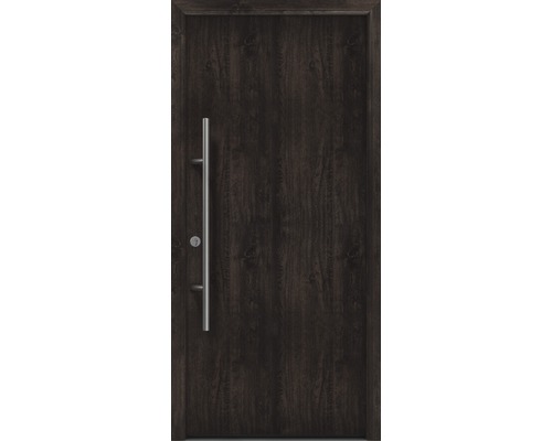 Porte d'entrée EcoStar ISOPRO Secur IPS 010 1100 x 2100 mm gauche night oak avec ensemble de ferrures, poignée barre en acier inoxydable, cylindre profilé de sécurité avec 5 clés