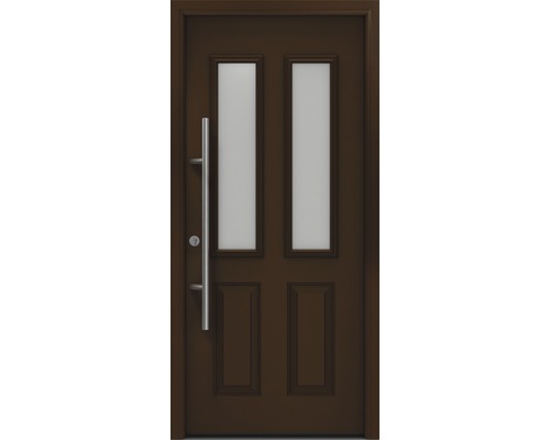 Porte d'entrée EcoStar ISOPRO Secur IPS 410S 1100 x 2100 mm gauche RAL 8028 marron terre cuite avec ensemble de ferrures, poignée barre en acier inoxydable, cylindre profilé de sécurité avec 5 clés