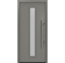 Porte d''entrée grise avec insert en verre et poignée