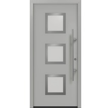 Porte d''entrée avec trois inserts en verre carrés et une poignée tubulaire