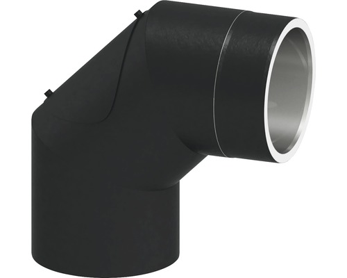 Jeremias Iso-Line Winkel mit 15 mm Isolierung 90° mit Tür Ø150 mm schwarz Rohrbogen für Ofenrohre