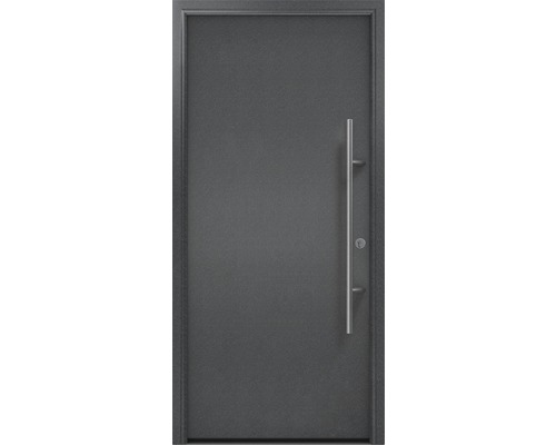 Porte d'entrée EcoStar ISOPRO Secur IPS 010 1100 x 2100 mm droite CH703 anthracite metallic avec ensemble de ferrures, poignée barre en acier inoxydable, cylindre profilé de sécurité avec 5 clés