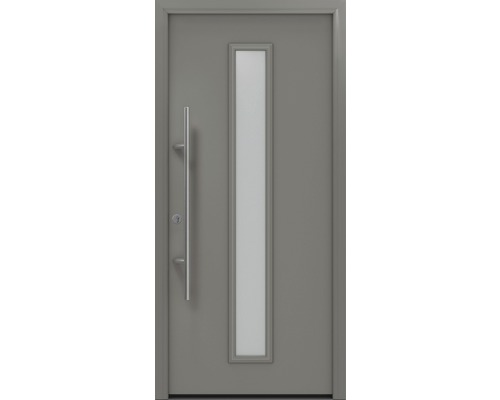 Porte d'entrée EcoStar ISOPRO Secur IPS 020S 1100 x 2100 mm gauche RAL 9007 aluminium gris mat avec ensemble de ferrures, poignée barre en acier inoxydable, cylindre profilé de sécurité avec 5 clés