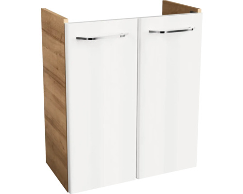 Mini meuble sous-vasque FACKELMANN Milano chêne noueux blanc largeur 52 cm Meuble sous-lavabo avec deux portes et poignées