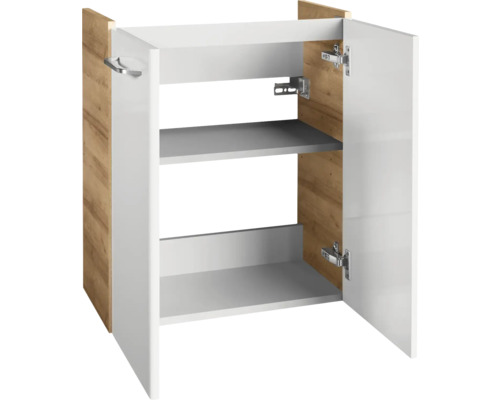 Unterschrank mit zwei offenen Türen und zwei Regalböden