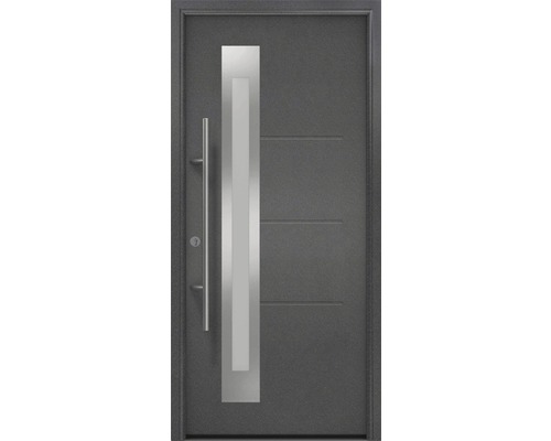 Porte d'entrée EcoStar ISOPRO Secur IPS 780S 1100 x 2100 mm gauche CH703 anthracite metallic avec ensemble de ferrures, poignée barre en acier inoxydable, cylindre profilé de sécurité avec 5 clés