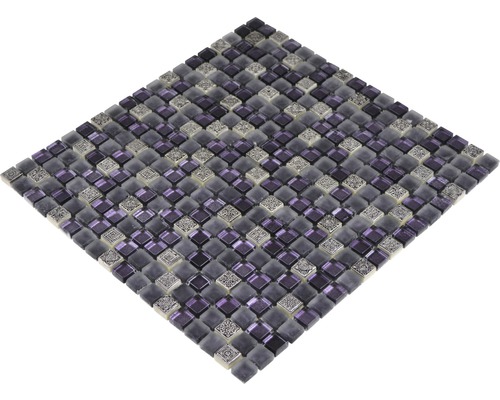 Mosaïque carrée sur filet avec détails en verre et ornementaux