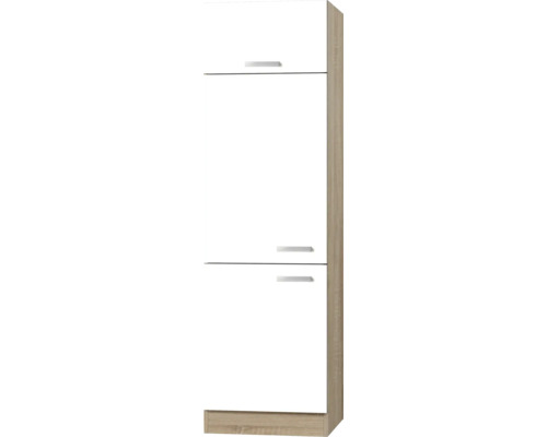 Meuble pour réfrigérateur encastrable 88 Optifit Vigo 60 x 58,4 x 206,8 cm façade blanc revêtement en mélamine corps chêne clair