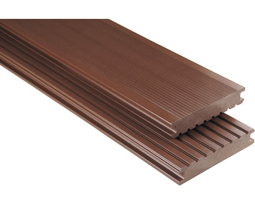 Lame de terrasse Konsta en bois composite Masivo profilé plein lisse 26x145 mm (au mètre à partir de 1000 mm jusqu'à 6000 mm max.) marron