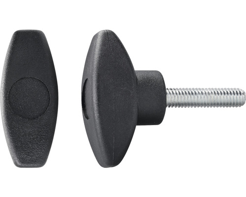 Ecrou papillon Ø 40 mm M6x26 noir, 20 unités Deux boutons moletés en plastique avec boulon fileté