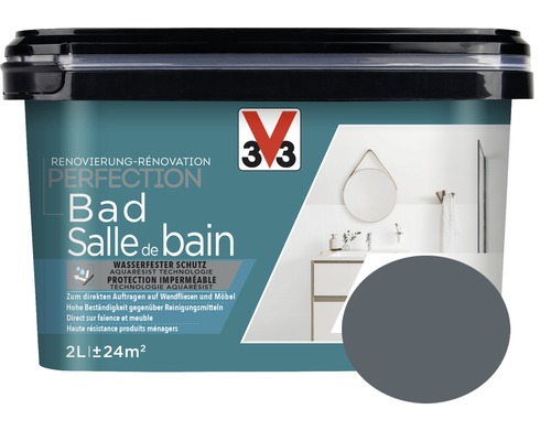 Rénovation Perfection anthracite salle de bains 2 l Seau de peinture pour salle de bain pour la rénovation de salle de bain avec un contenu de 2 litres