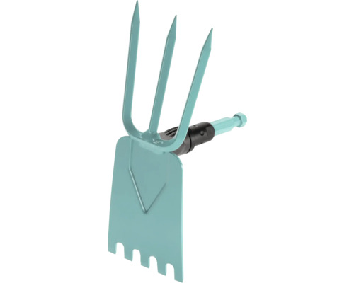 Gartengerät mit drei Zinken und flachem Rechen