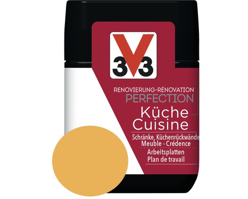 Renovierung V33 Perfection Küche gelb 75 ml V33 Küchenfarbe für Schränke, Küchenrückwände und Arbeitsplatten