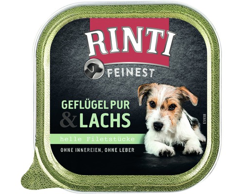 Nourriture pour chiens humide RINTI Feinest poulet et saumon 150 g