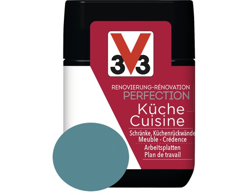 Renovierung V33 Perfection Küche lagunenblau 75 ml V33 Küchenfarbe für Schränke, Küchenrückwände und Arbeitsplatten