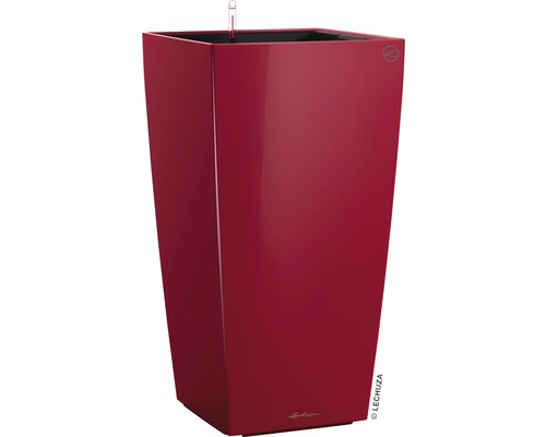 Vase Lechuza Cubico 40 kit complet H 75 cm rouge avec système d'arrosage de la terre bac d'arrosage substrat indicateur de niveau d'eau