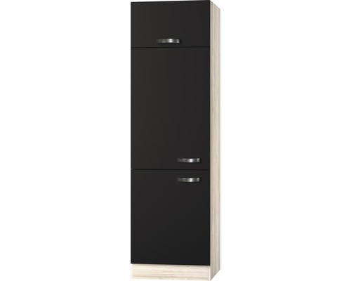 Meuble pour réfrigérateur encastrable 88 Optifit Faro 60 x 58,4 x 206,8 cm façade anthracite revêtement en mélamine corps acacia
