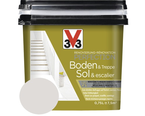 Rénovation V33 Perfection sols et escaliers gris fumée 2 l 3V3 Perfection Sol et escalier pot de peinture 0,75 litre