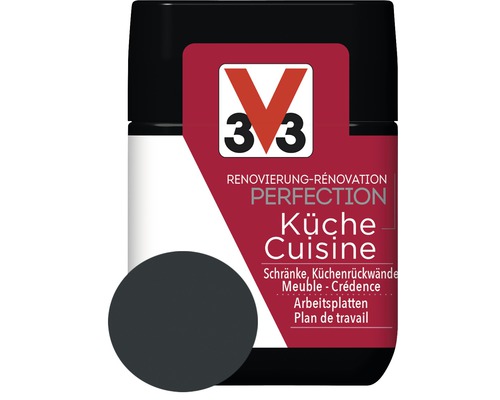 Renovierung V33 Perfection Küche quarzschwarz 75 ml V33 Küchen Renovierungsfarbe für Schränke, Küchenrückwände und Arbeitsplatten