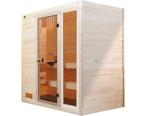 Sauna en bois avec porte en verre