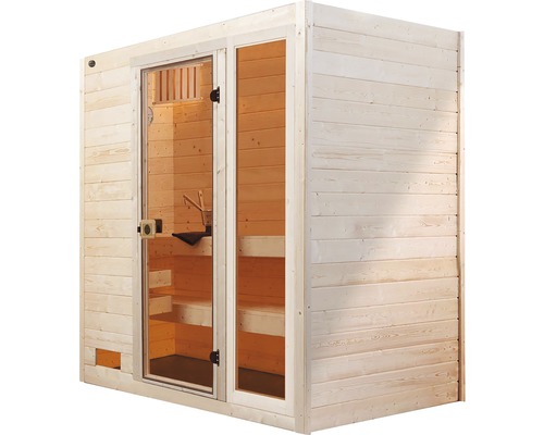 Sauna en bois avec porte en verre
