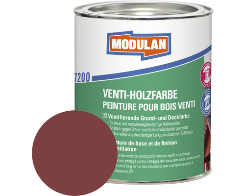 MODULAN 7200 Venti-Holzfarbe schwedenrot 750 ml Modulan Venti-Holzfarbe im Metalleimer mit Farbbeispiel
