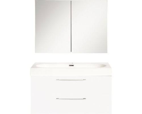 Ensemble de meubles de salle de bains Somero haute brillance blanc 80x57 cm avec armoire à glace