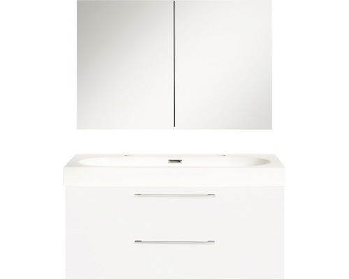 Ensemble de meubles de salle de bains Somero haute brillance blanc 100x57 cm avec armoire à glace