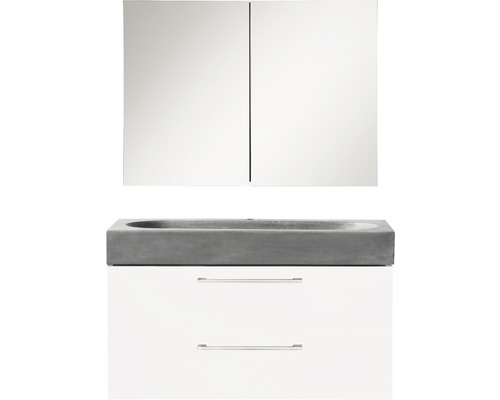 Ensemble de meubles de salle de bains Somero haute brillance blanc/lavabo béton 80x57 cm avec armoire à glace