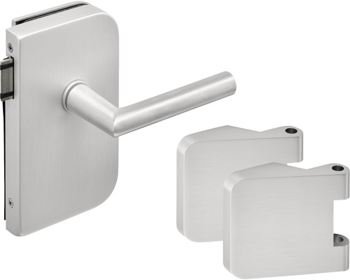Ferrure de porte vitrée Pertura Office Soner UV alu anodisé argent tirant droite Ensemble de ferrures pour porte en verre avec poignée de porte et paumelles