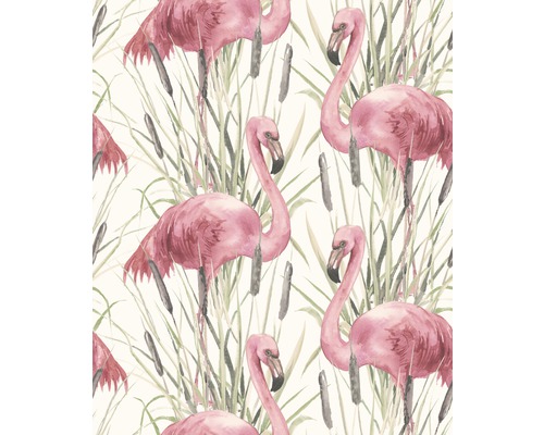 Tapete mit Flamingo und Rohrkolben Motiv