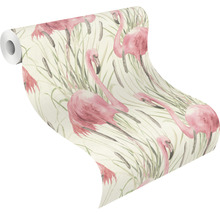 Tapetenrolle mit Flamingos und Schilfgras Muster