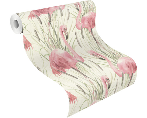 Tapetenrolle mit Flamingos und Schilfgras Muster