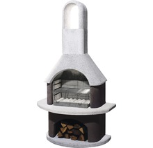 Barbecue de jardin en maçonnerie avec grille et rangement pour le bois