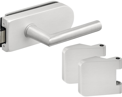 Ferrure de porte vitrée Pertura Studio/Office Kargur UV alu anodisé argent Set de ferrures pour porte en verre avec poignée de porte et deux fixations pour verre