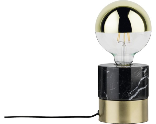 Lampe de table marbre/métal 1 ampoule HxØ 120x110 mm Vala marbre/laiton brossé avec interrupteur à cordon