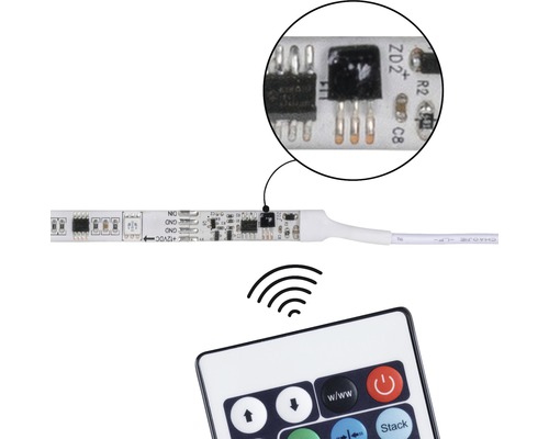 Ruban LED avec composants électroniques et télécommande