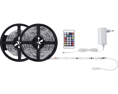 Bande LED avec télécommande et bloc d''alimentation sur deux rouleaux