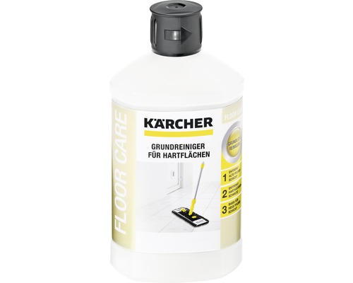 Kärcher Nettoyant de base pour surfaces dures 1 l Nettoyant de base Kärcher pour surfaces dures dans une bouteille en plastique blanche avec fermeture noire.