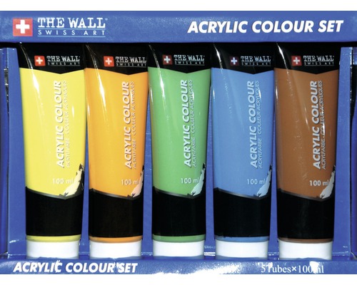Acrylfarbenset 5-teilig blau, orange, grün, gelb, braun 100 ml