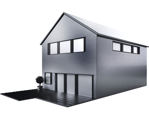 Modernes zweistöckiges Haus mit Flachdach und Terrasse