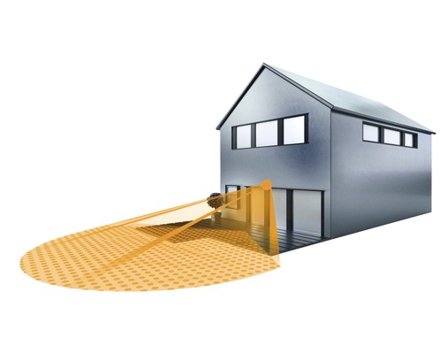 Darstellung eines Hauses mit Lichtkegel