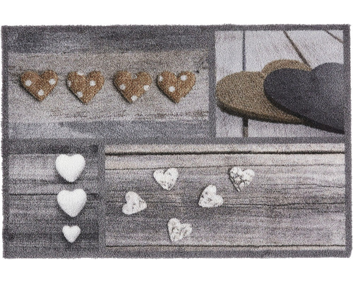 Paillasson anti-salissures Ambiance hearts taupe 50x75 cm