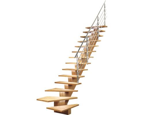 Holztreppe mit Stahlgeländer