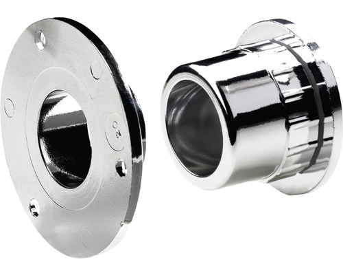 Schrankrohrlager Ø 20 mm verchromt, 25 Stück Zwei runde, glänzende Rohrträger aus Metall