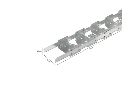 Chemin de câbles métallique avec des dimensions de 40 millimètres sur 75 millimètres et une longueur de 1,90 mètre