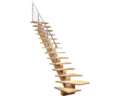 Escalier en bois avec rampe en acier inoxydable