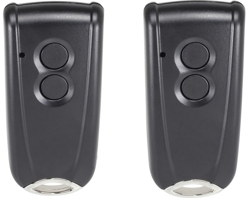 Zwei schwarze Handsender mit zwei Tasten